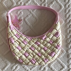 Pink and Cream Woven Shoulder Bag